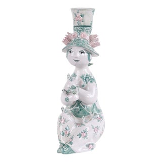 Figurine No. 93 in Green and Pink Ceramic with Floral Motif by Bjørn Wiinblad For Sale