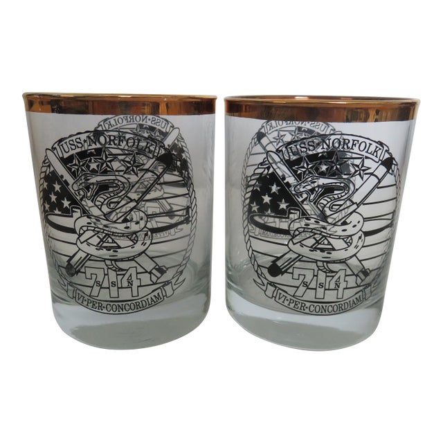 Vintage Naval Uss Norfolk (Ssn-714) Cocktail Whiskey Glass - a Pair For Sale
