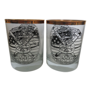 Vintage Naval Uss Norfolk (Ssn-714) Cocktail Whiskey Glass - a Pair
