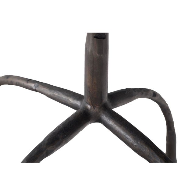 Mid-Century Modern Patinated Steel Side Table With Hammered Metal Leg For Sale - Image 3 of 10