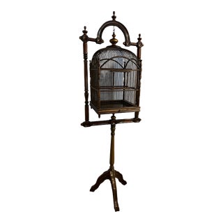 Vintage Birdcage on Architectural Stand For Sale
