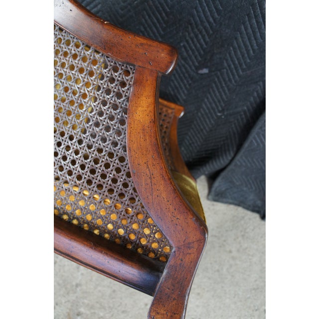 Mid 20th Century French Walnut Caned Tufted Velvet Barrel Back Bergere Club Lounge Armchair For Sale - Image 9 of 10