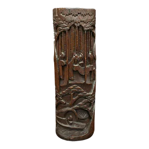 1940s Large Vintage Art Deco Chinese Bamboo Dry Flower Vase