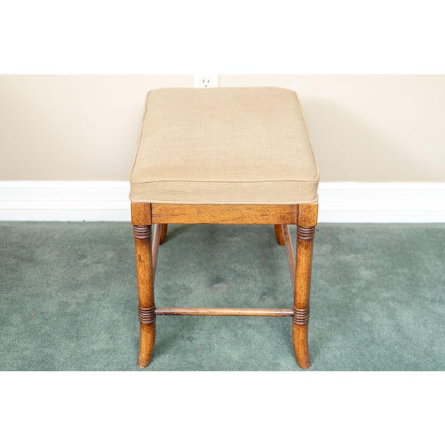 Vintage Faux Bamboo Upholstered Vanity Foot Stool For Sale - Image 4 of 8