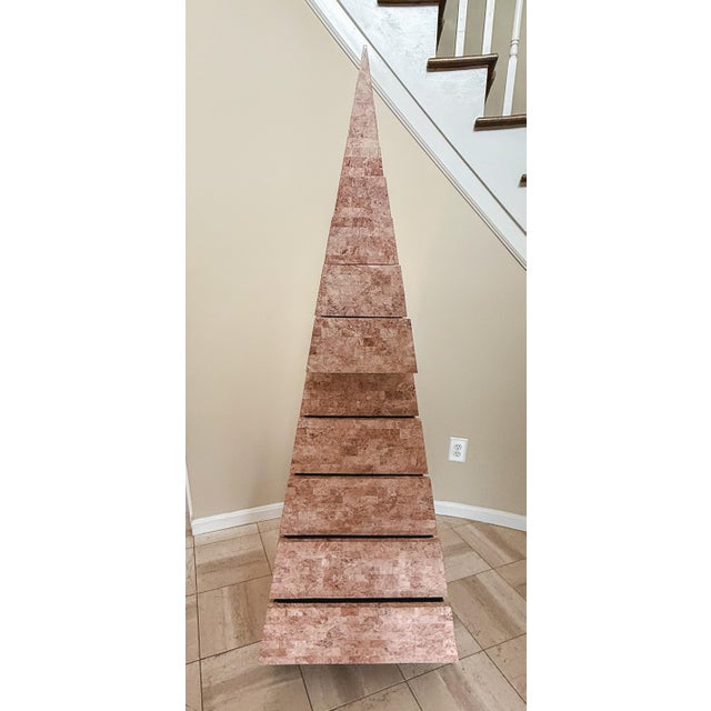 Postmodern 1980s Maitland Smith Obelisk Pyramid Tessellated Tall Chest of Drawers Finished on All Sides (Plaque Inside Drawer) For Sale - Image 3 of 8