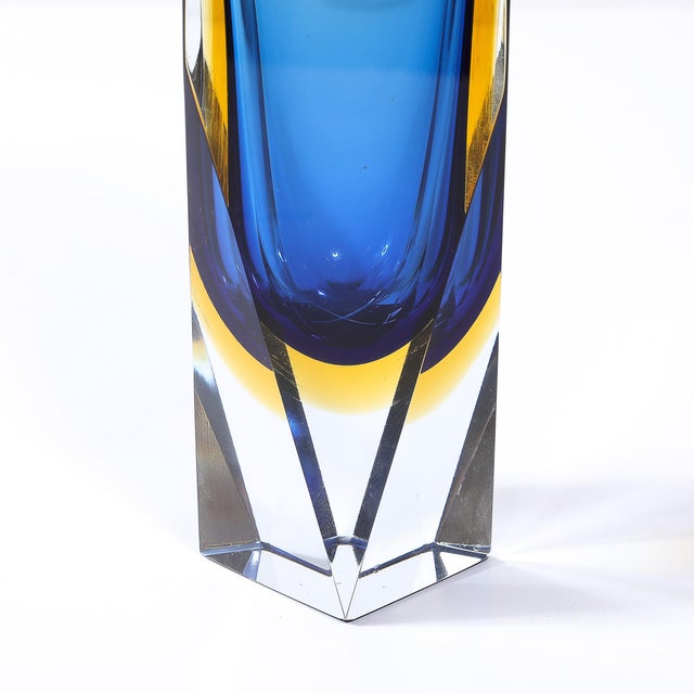 Mid-Century Mandruzzato Faceted Murano Glass Vase in Citrine and Smoked Cerulean For Sale In New York - Image 6 of 18