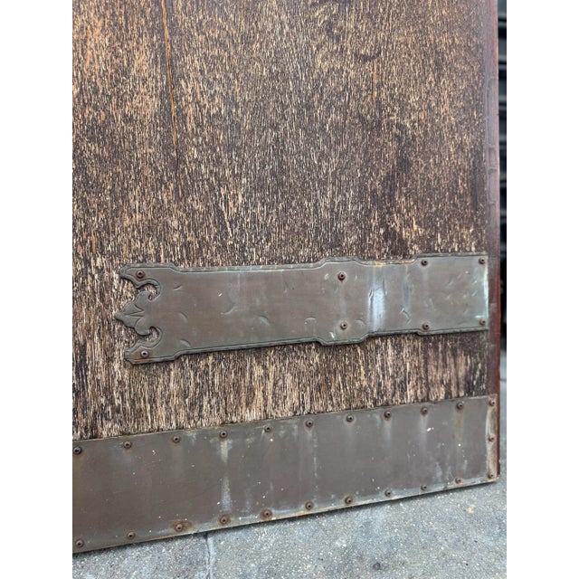 1920s Tudor Revival Pointed Arc Door With Original Bronze Hardware & Octagonal Decorative Knob For Sale - Image 4 of 12