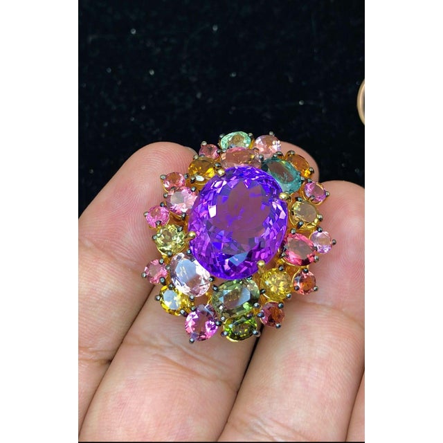 Bochic "Orient" Vintage Multi Tourmaline & Amethyst Ring - 18K Gold & Silver For Sale - Image 12 of 18
