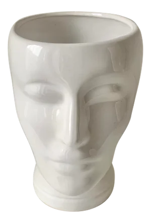 Vintage Blanc De Chine Man's Face Head White Modern Contemporary Ceramic Planter