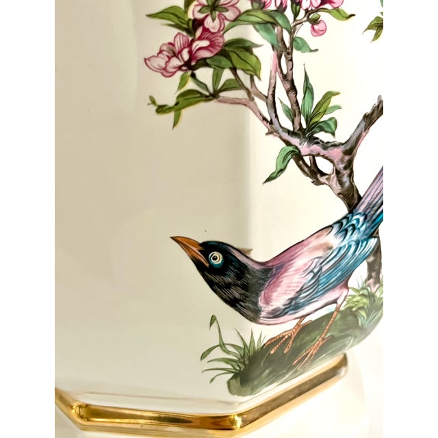 Pair of Vintage Chinoiserie Ceramic Ginger Jar Table Lamps With Transferware Bird Motif For Sale - Image 14 of 16