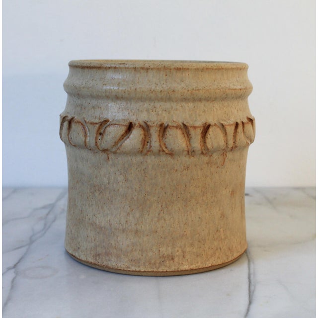Mid-Century Modern Vintage Beige Studio Art Pottery Vessel or Vase For Sale - Image 3 of 6