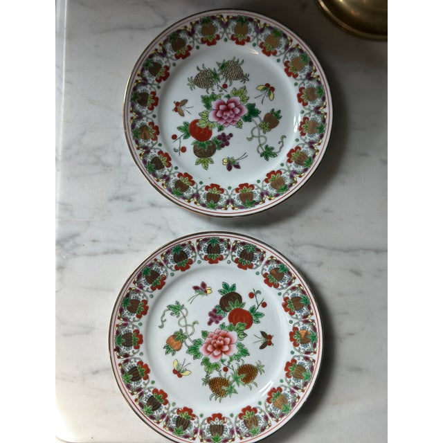 Rare Vintage Jingdezhen Famille Rose "Pineapple & Butterfly" Porcelain Teacup Trio Set - 6 Pieces For Sale In Boston - Image 6 of 12