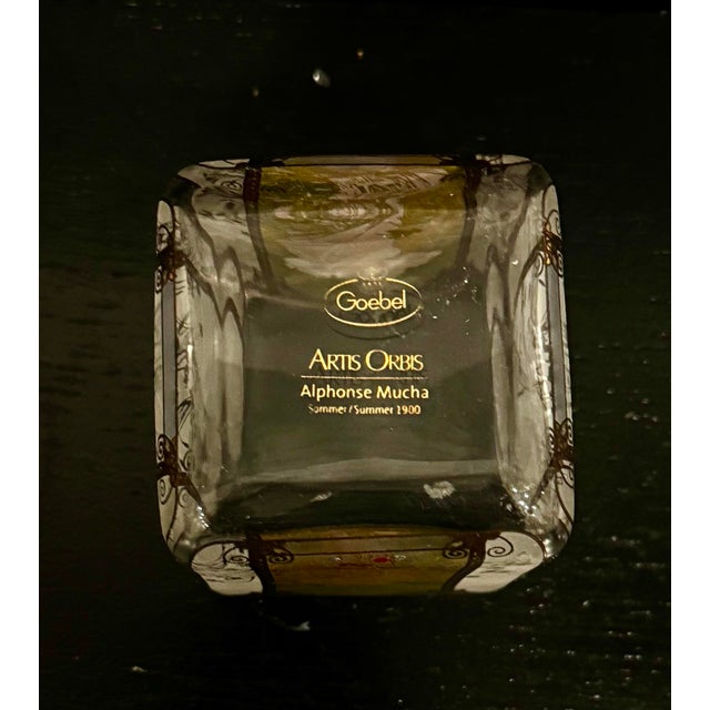 2000 - 2009 Goebel Artis Orbis Glass Tea Light Candle Jar Featuring the "Summer 1900" by the Renowned Art Nouveau Artist Alphonse Mucha. For Sale - Image 5 of 5