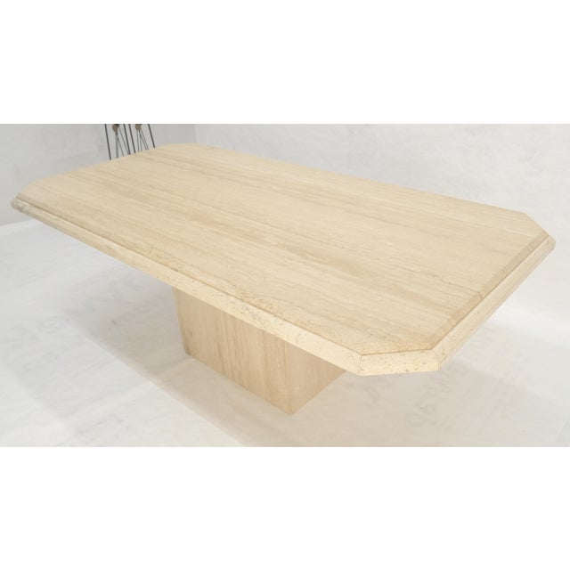 Late 20th Century Solid Travertine Single Pedestal Base 40x80 Italian Dining Table MINT For Sale - Image 5 of 16