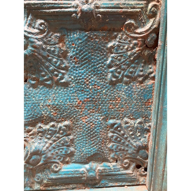 Wood Ceiling Medallion Tile Framed XLG Turquoise For Sale - Image 7 of 11