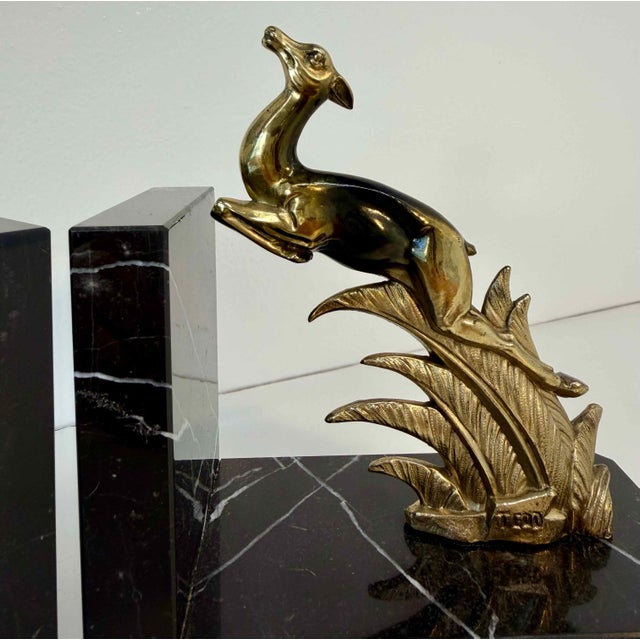 1930s French Art Deco Bookends with Leaping Antelopes by Tedd, 1930s, Set of 2 For Sale - Image 5 of 11