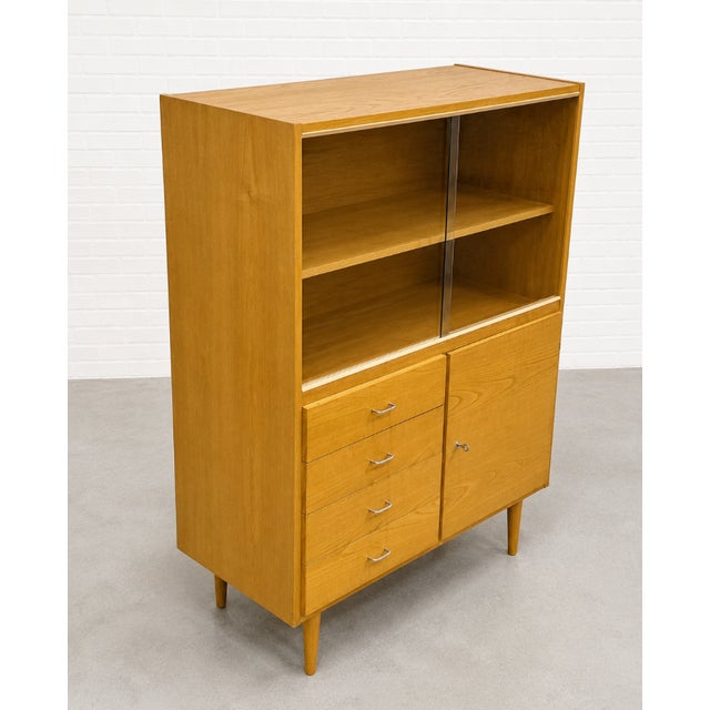 Wood Mid Century Modern Ashwood Bookcase | Paul McCobb Styled China Cabinet, C. 1960’s For Sale - Image 7 of 16