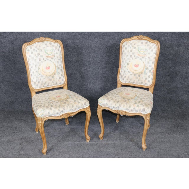 Set 6 Light Beechwood Louis XV Style Carved Dining Side Chairs For Sale - Image 4 of 13