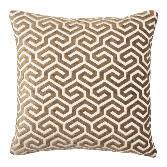 Schumacher Ming Fret Velvet 20" Pillow in Bronze For Sale