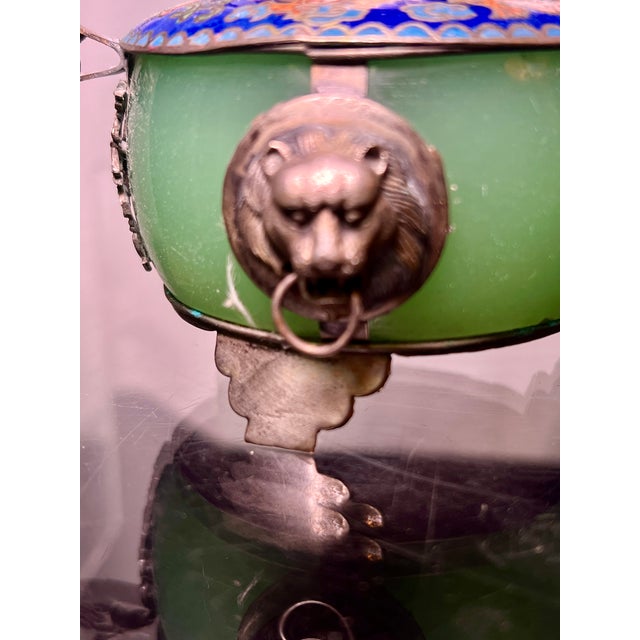 Metal 19th Century Chinese Silver, Jade & Cloisonne Censer For Sale - Image 7 of 11