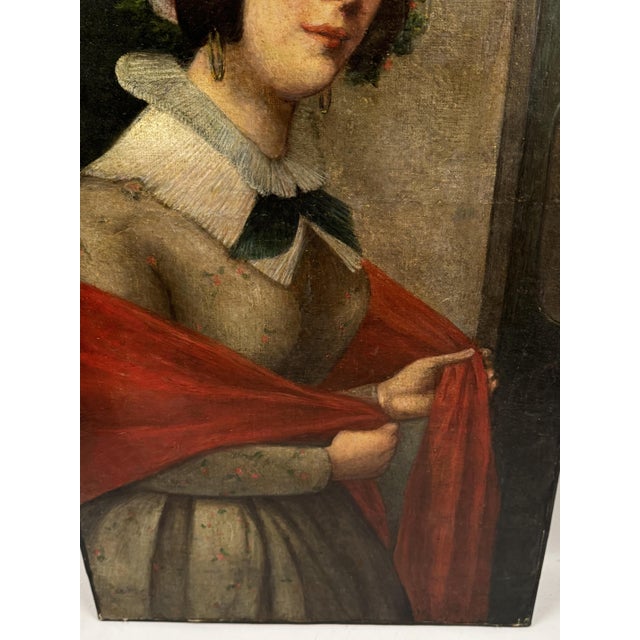Italian School Artist, Portrait of a Young Woman, 1850, Oil Painting on Canvas For Sale - Image 7 of 11