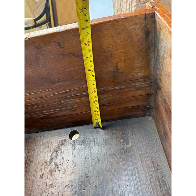 19th Century Antique Primitive American Yellow Pine Dough Box on Turned Legs Console Table For Sale - Image 11 of 12