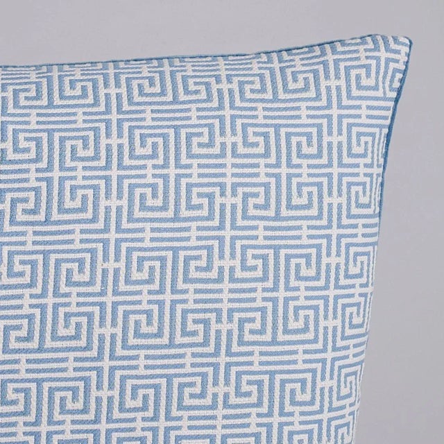 Chinoiserie Schumacher Chinois Fret 22" Lumbar Pillow in Sky & Ivory For Sale - Image 3 of 4
