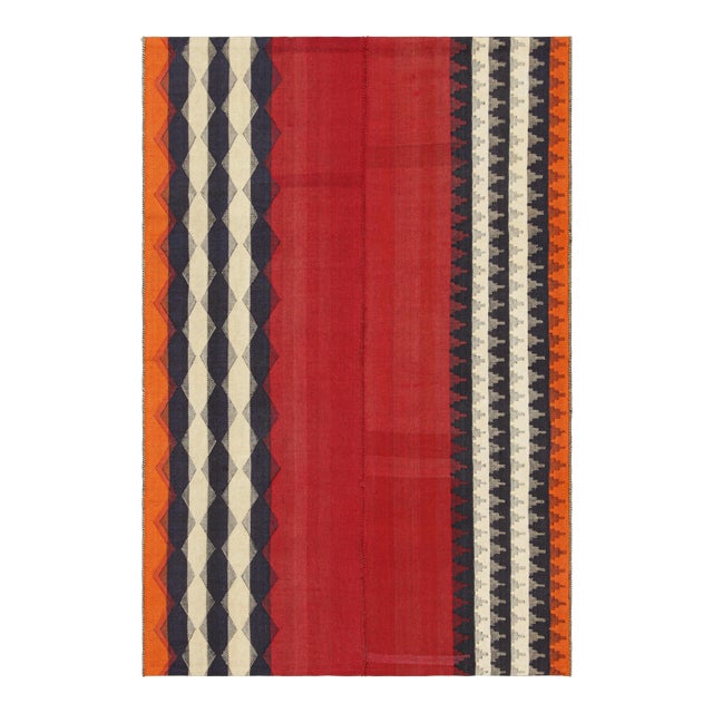 Vintage Jajim Qashqai Persian Kilim in Red, Blue, and Ivory Tones - Rug & Kilim For Sale