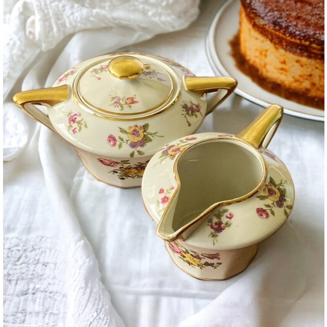 Vintage Limoges Ch Field Haviland Cream & Sugar Bowl Set, Finest French Ivory China with Rose Pattern For Sale - Image 13 of 13