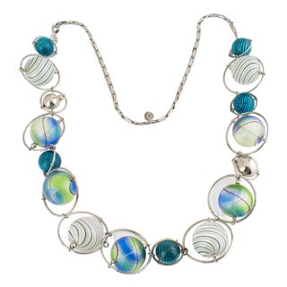 Appartement a Louer French Designer Extra Long Chrome and Murano Beads Necklace For Sale