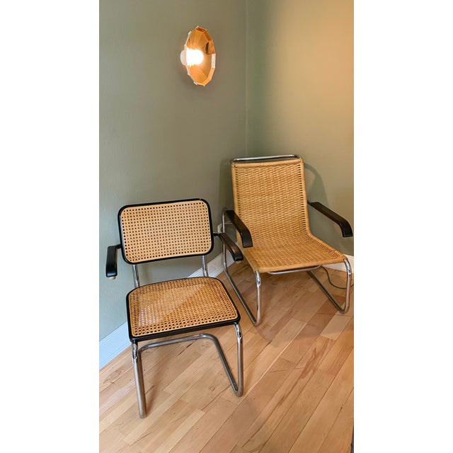 Thonet Rattan B35 Cantilever Chair and B64 Viennese Wicker Armchair by Marcel Breuer for Thonet, Set of 2 For Sale - Image 4 of 18