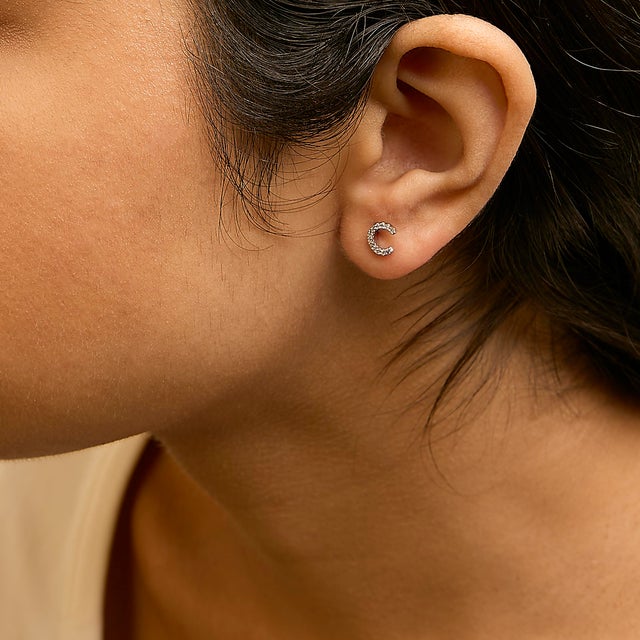 Haus of Brilliance 10K White Gold 1/10 Cttw Diamond 'C' Initial Stud Earring For Sale - Image 4 of 5