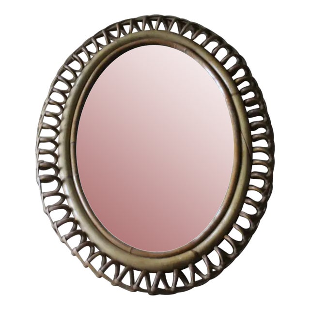 Oval Rattan and Bamboo Wall Mirror by Franco Albini, 1960s For Sale