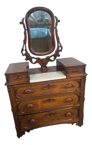 Antique Victorian Marble Top Dresser With Swivel Mirror