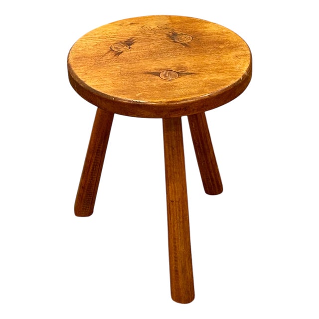 Antique French Rustic Stool in Oak, 1890s For Sale