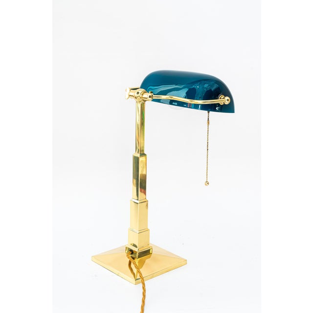 Blue Art Deco Banker Lamp with Glass Shade, Vienna, Austria, 1920s For Sale - Image 8 of 18