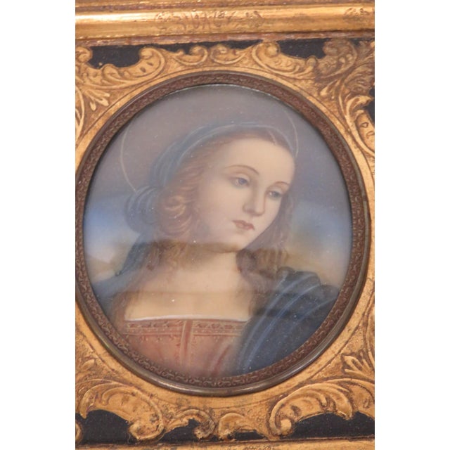 Italian Pietro Perugino Reproduction Madonna Portrait Artwork Gold and Green Frame 5133b For Sale - Image 3 of 17