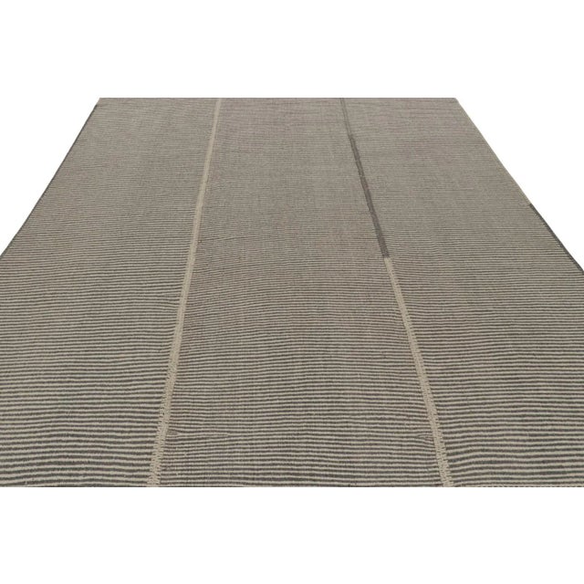 Contemporary Rug & Kilim’s Contemporary Kilim in Beige and Gray Stripes For Sale - Image 3 of 7