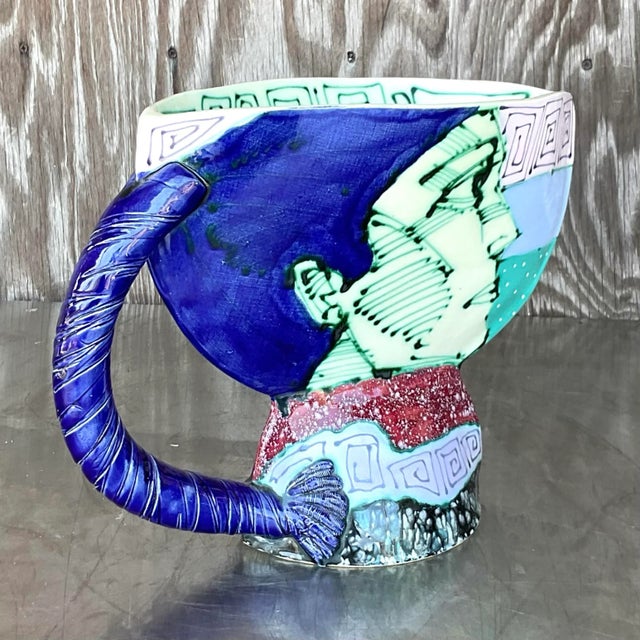 Vintage Signed Hand Painted Glazed Ceramic Vessel For Sale - Image 4 of 15