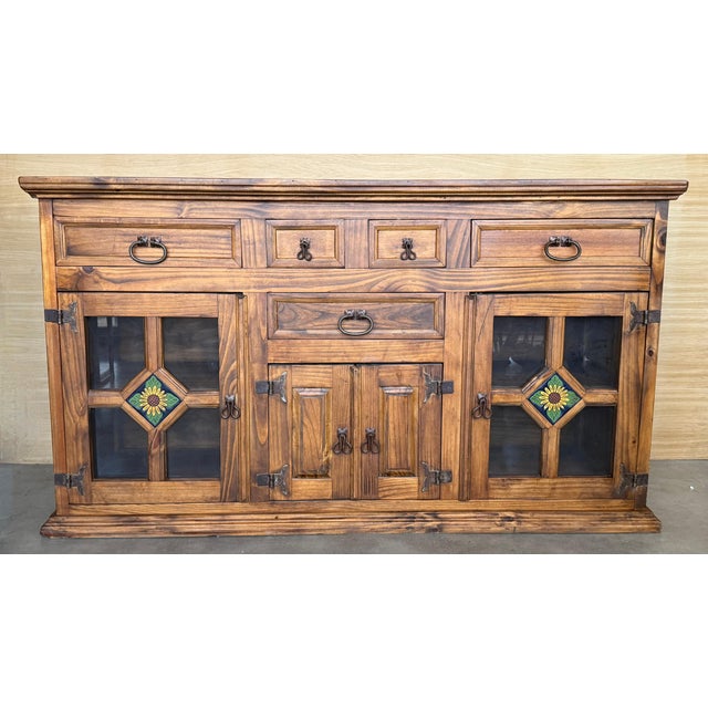 20th Large Catalan Spanish Baroque Light Oak Tuscan Credenza or Buffet For Sale - Image 16 of 18