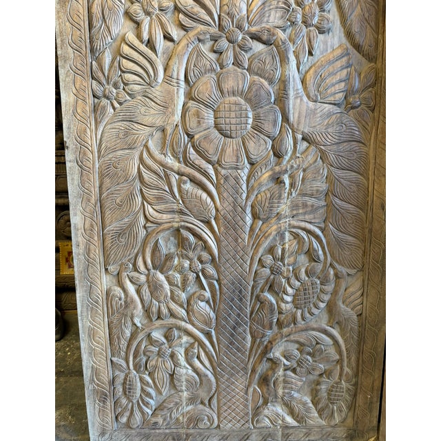 Vintage Hand-Carved Tree of Life Barn Door – Rustic Reclaimed Wood Statement Sliding Door 84x36 For Sale - Image 4 of 6