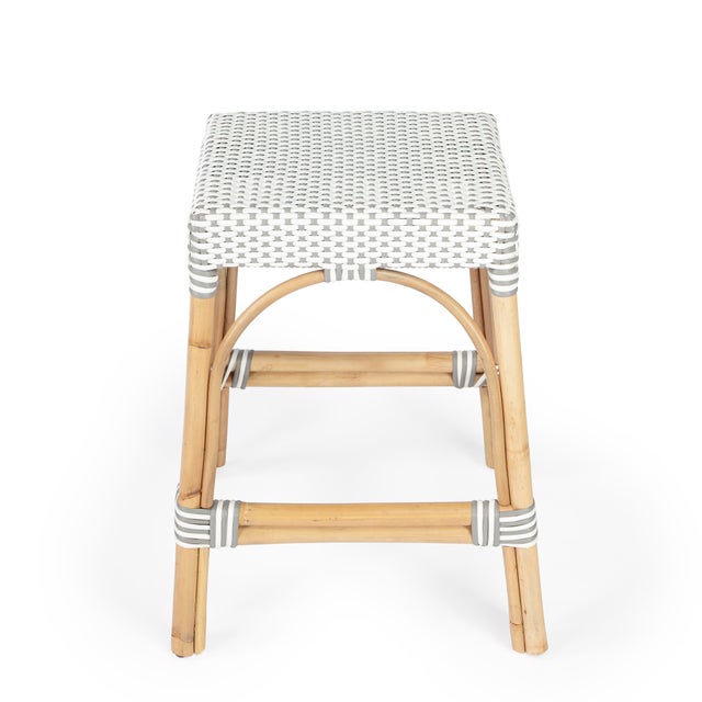 Spritely Home Accent Furniture Robias 24.5 in. Seat Height Rectangular Rattan Backless Counter Stool with Footrest, Gray/White Dot / Natural Rattan Frame For Sale - Image 4 of 9