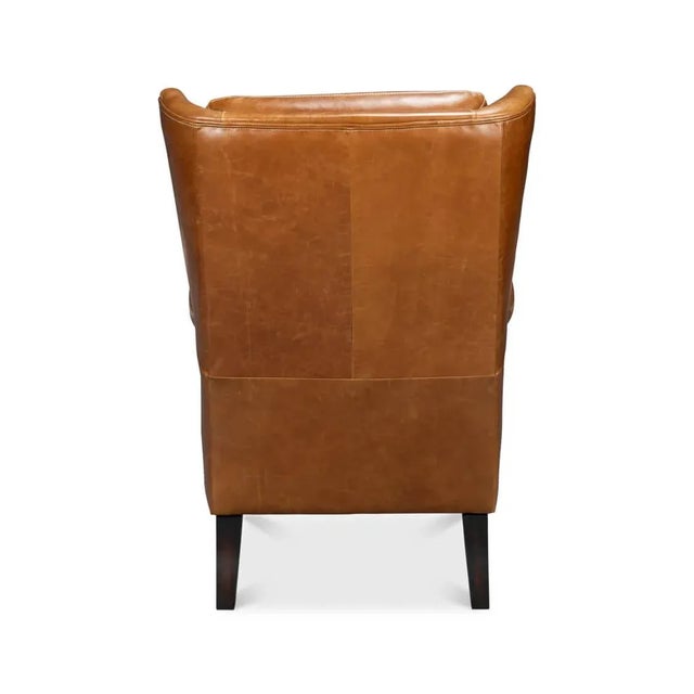 Classic Leather Wingback Chair Cuban Brown For Sale - Image 9 of 12