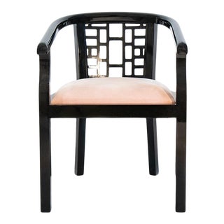 Nandi Black Lacquer Chair With Blushed Pink Suede Cushion For Sale