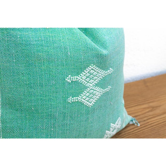1990s Pair of Aqua & White Cactus Silk Moroccan Pillows For Sale - Image 5 of 7