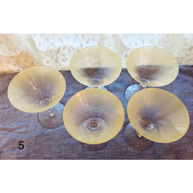 Vintage Dorothy Thorpe Yellow Frosted Martini, Cocktail Glasses. Mid-Century Modern - 5 pcs For Sale - Image 9 of 11