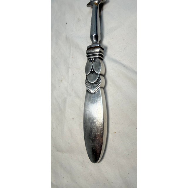Art Deco Vintage Georg Jensen "Cactus" Pattern Sterling Silver 2-Tine Roast Carving Fork For Sale - Image 3 of 12