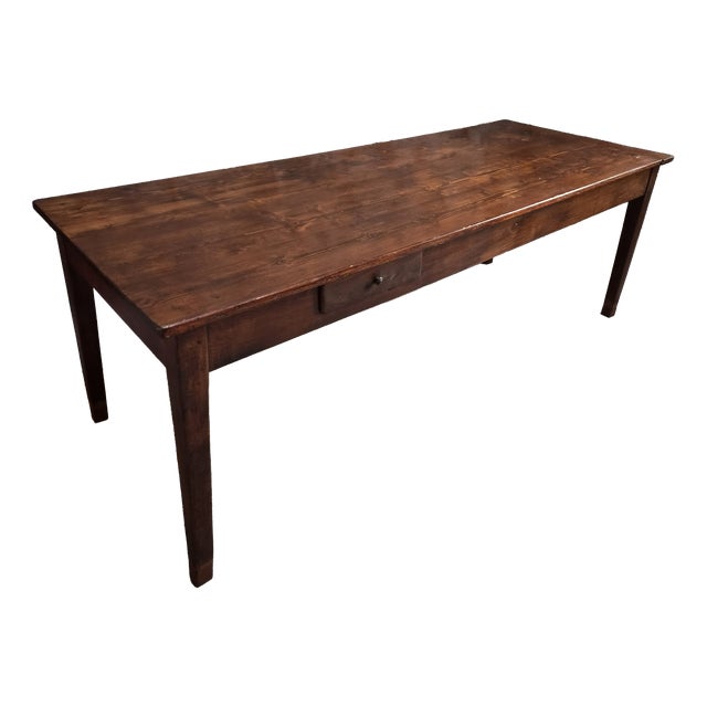 Antique French Farmhouse Dining Table with Two Drawers in Oak & Pine, 1880s For Sale