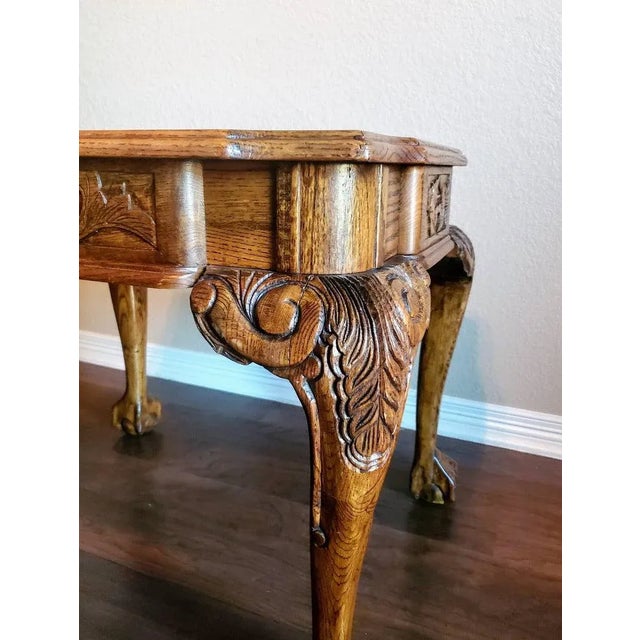 Wood Vintage Carved Oak Parquetry Inlaid Ball & Claw Side Table For Sale - Image 7 of 11