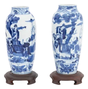 Chinese Blue & White Porcelain Vases, Near Pair
